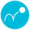 White icon on a teal circle featuring a bouncing motion line pointing up toward a solid circle