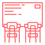 icon depicting two school chairs in front of a chalkboard